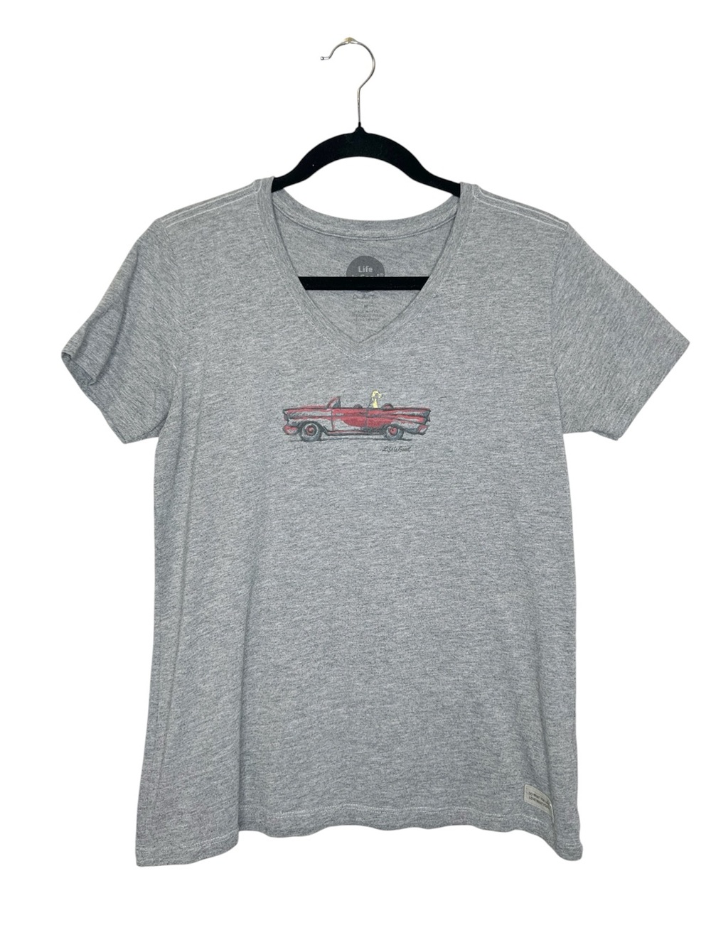 LIFE IS GOOD Dog in Convertible V Neck Crusher Tee size Medium